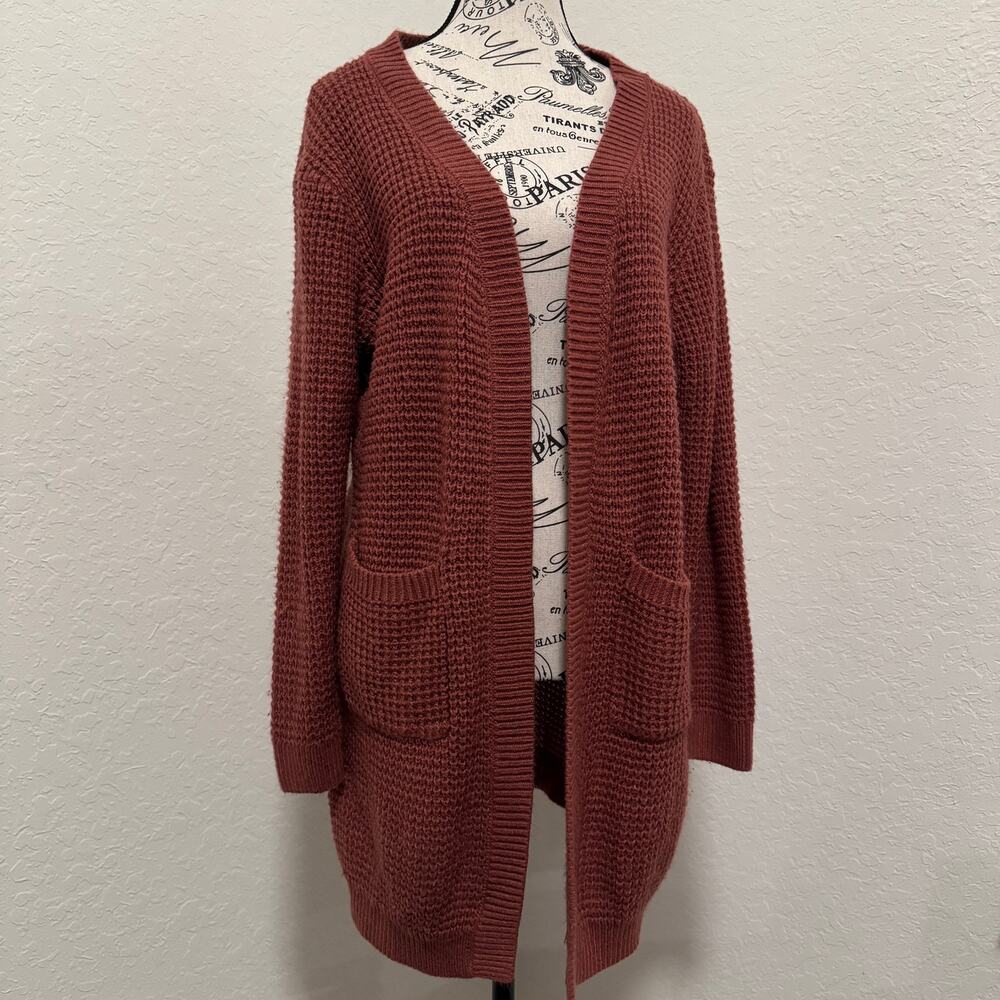 Emma’s Expressions Large Waffle Knit Open-Front Cardigan Sweater Pockets Comfy - Picture 2 of 10